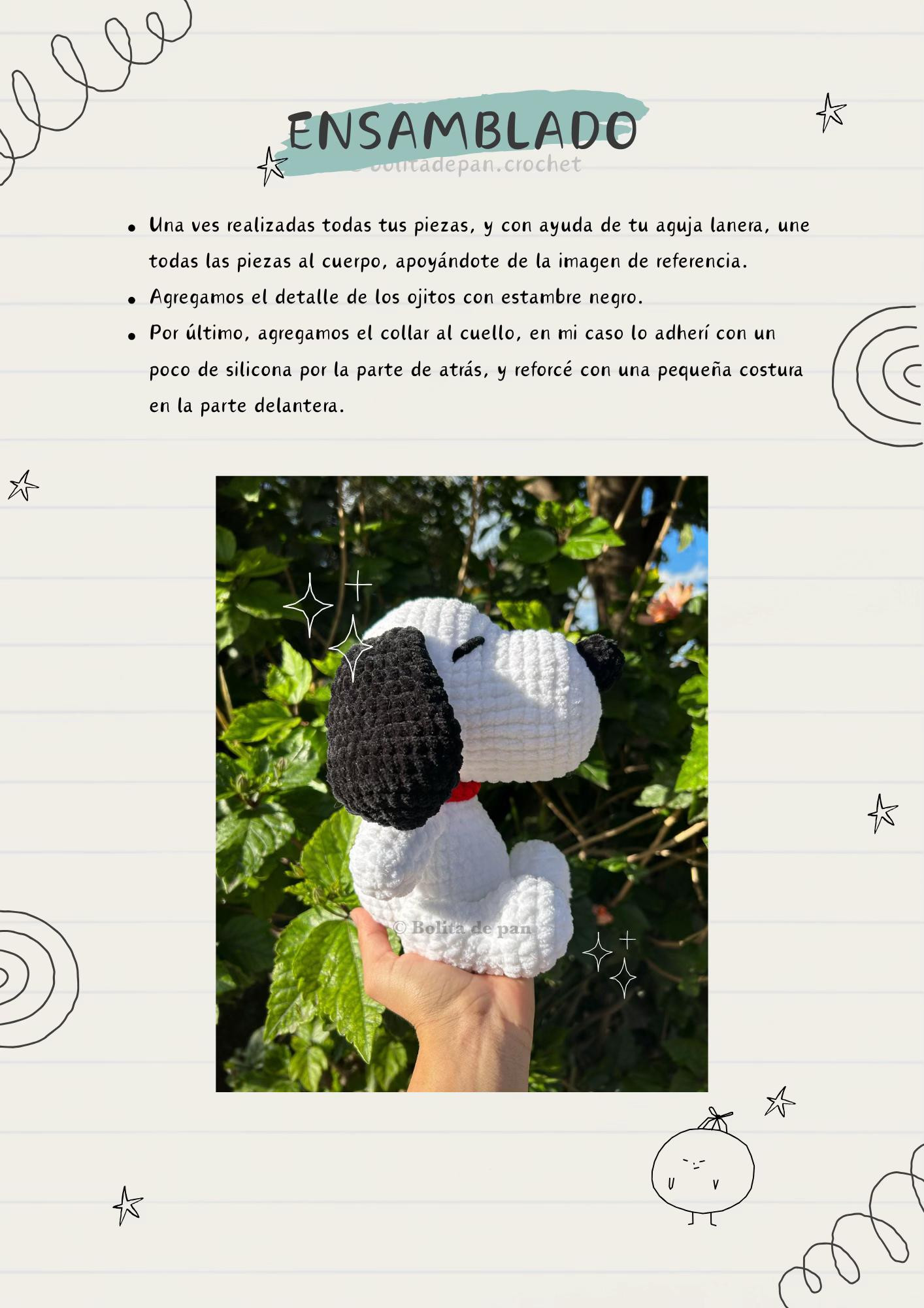 Patrón Gratis Móc Len Snoopy - Búp bê chó trắng đen