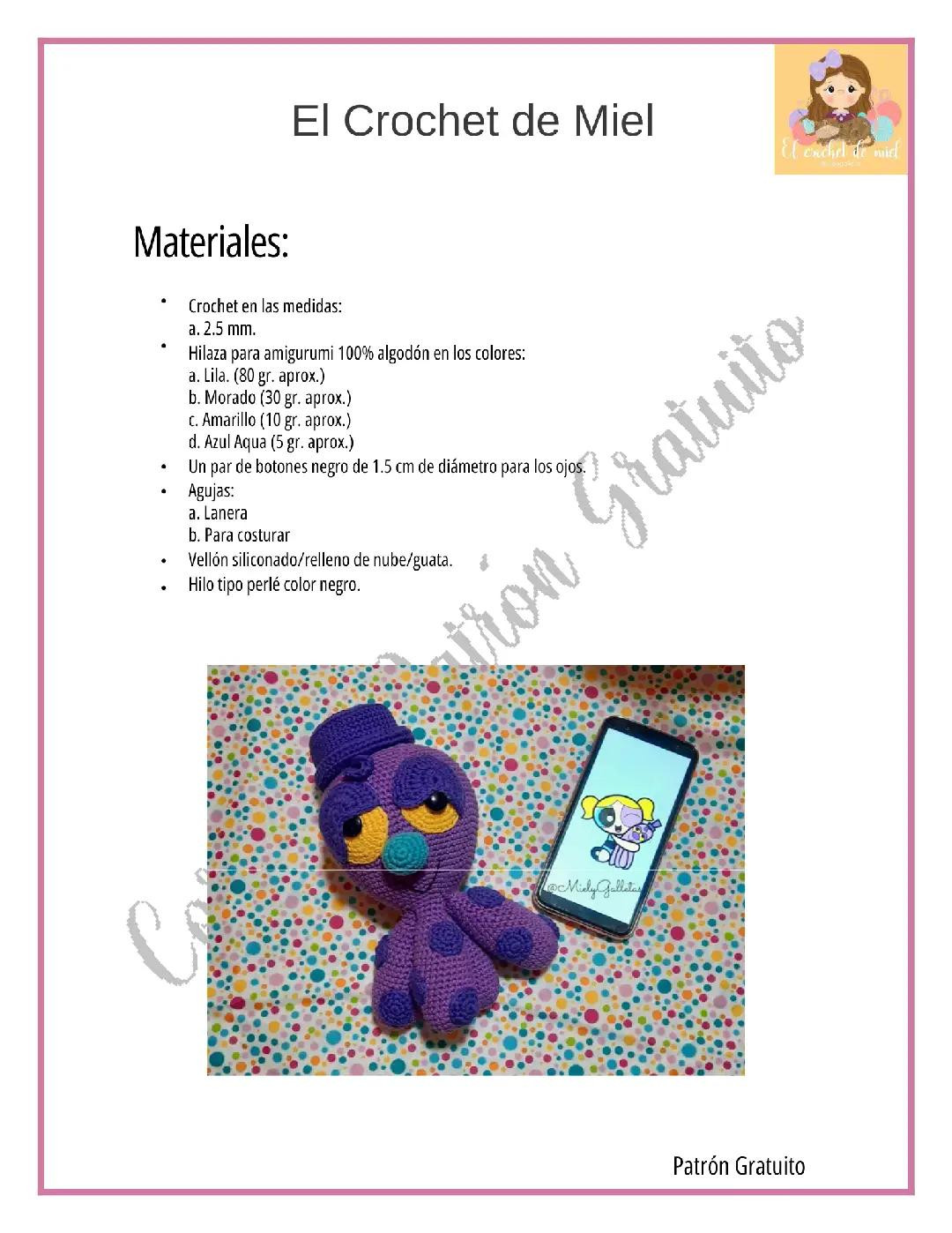 Patrón Gratis Mr. Pulpi: Búp bê mực tím móc len amigurumi