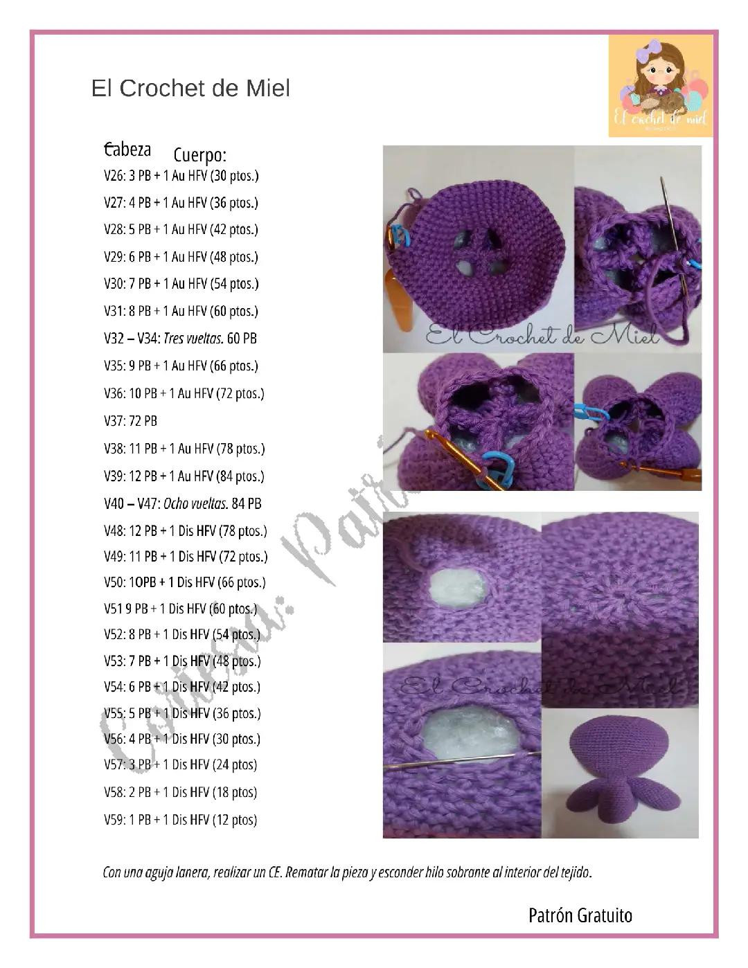 Patrón Gratis Mr. Pulpi: Búp bê mực tím móc len amigurumi