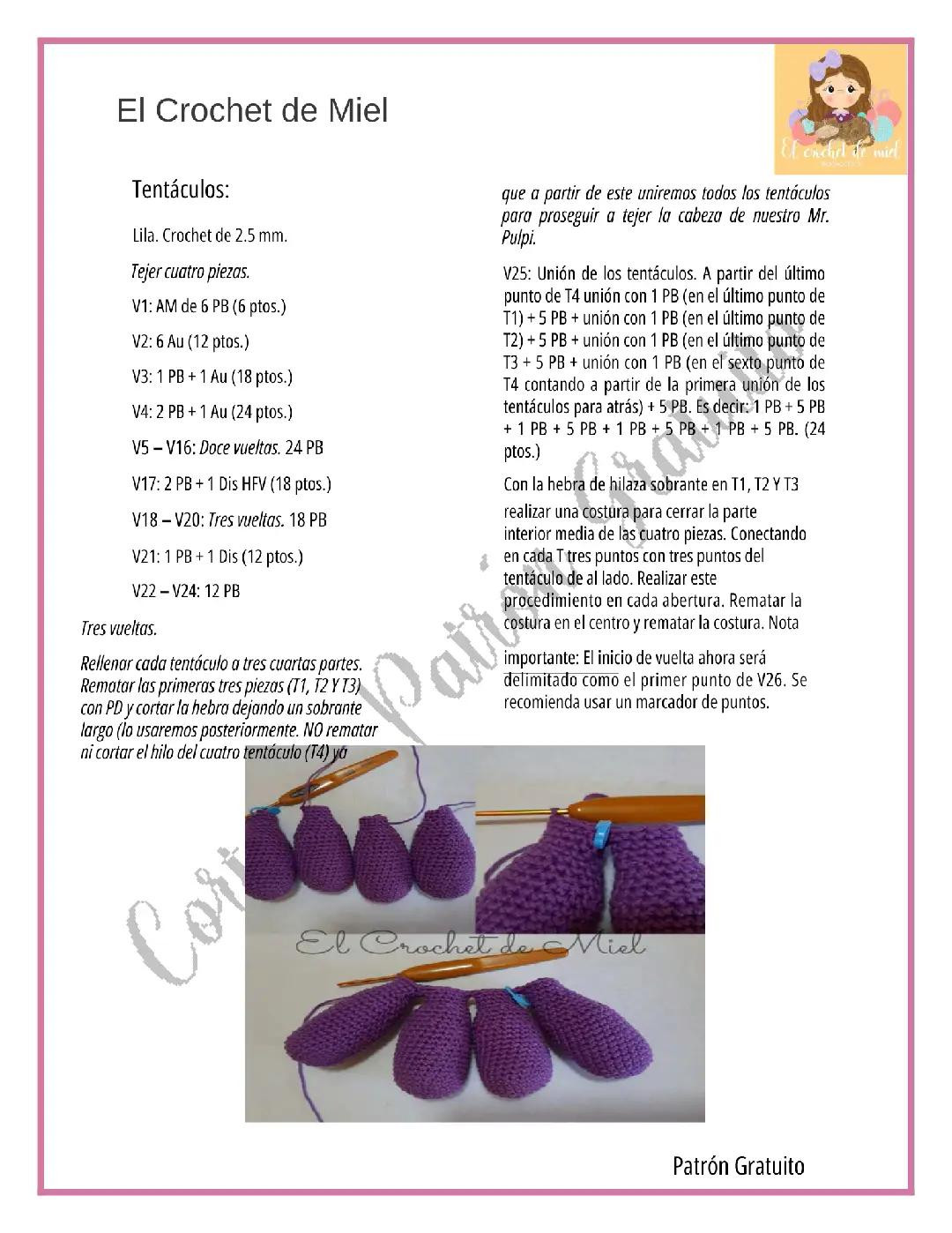 Patrón Gratis Mr. Pulpi: Búp bê mực tím móc len amigurumi