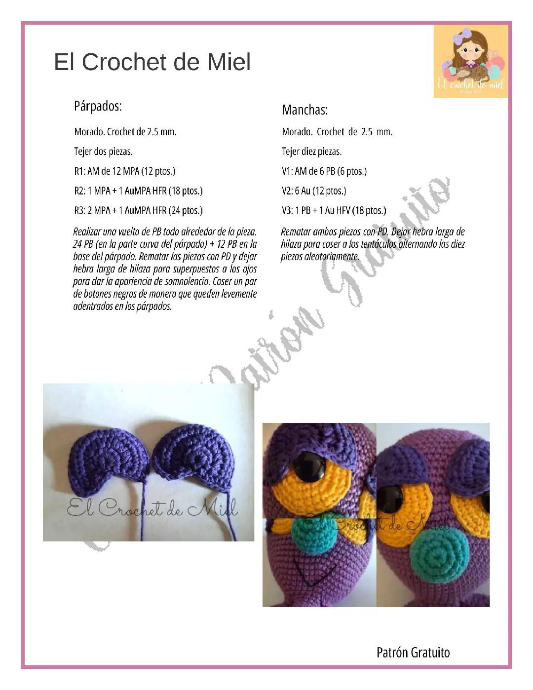 Patrón Gratis Mr. Pulpi: Búp bê mực tím móc len amigurumi