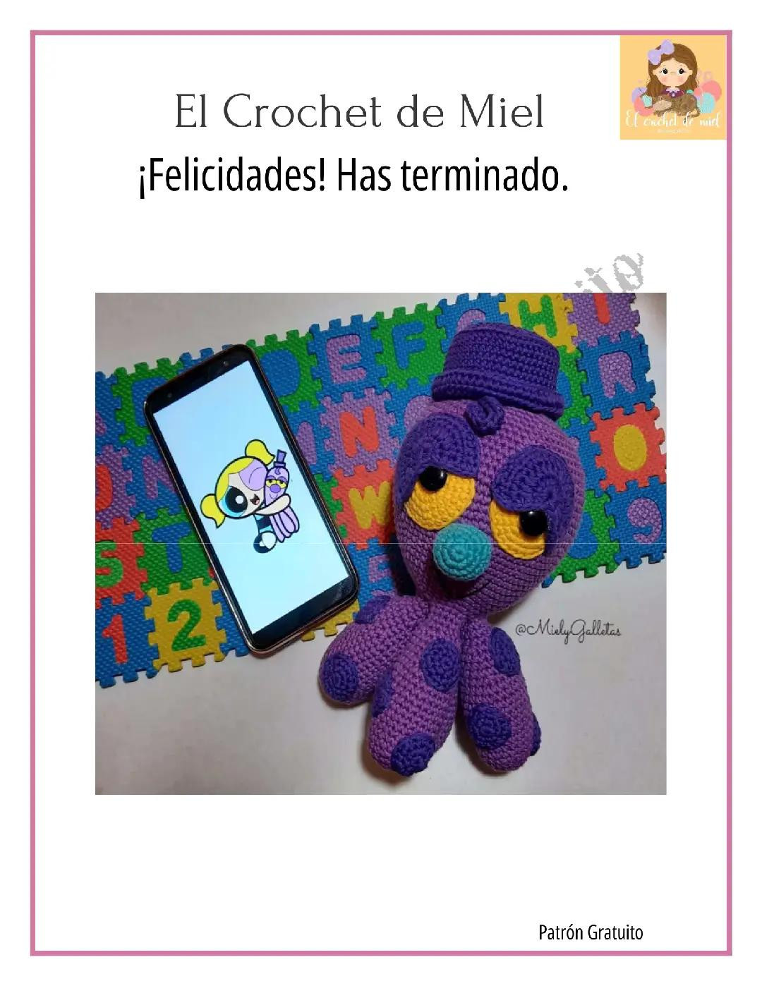Patrón Gratis Mr. Pulpi: Búp bê mực tím móc len amigurumi