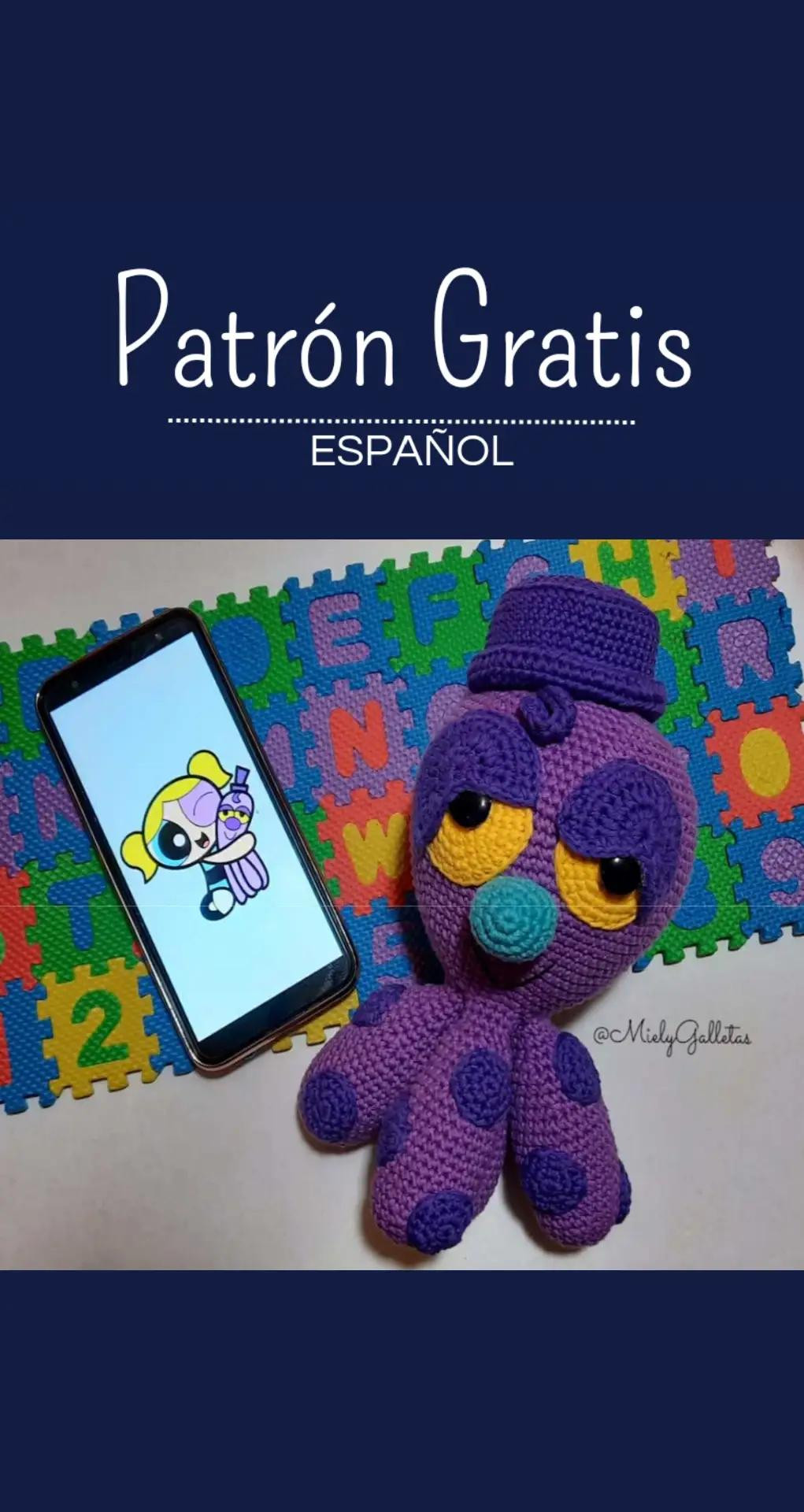 Patrón Gratis Mr. Pulpi: Búp bê mực tím móc len amigurumi