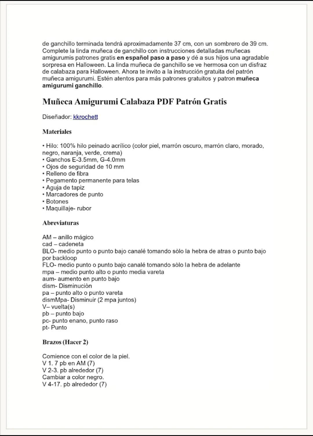 Patrón Gratis Muñeca Amigurumi Calabaza Halloween PDF