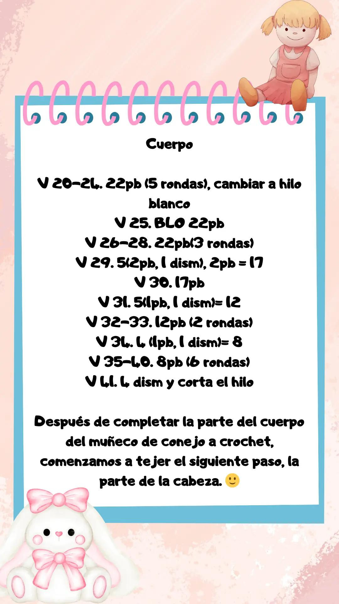 Patron gratis muñeca conejito amigurumi con orejas rosas y ojos grandes