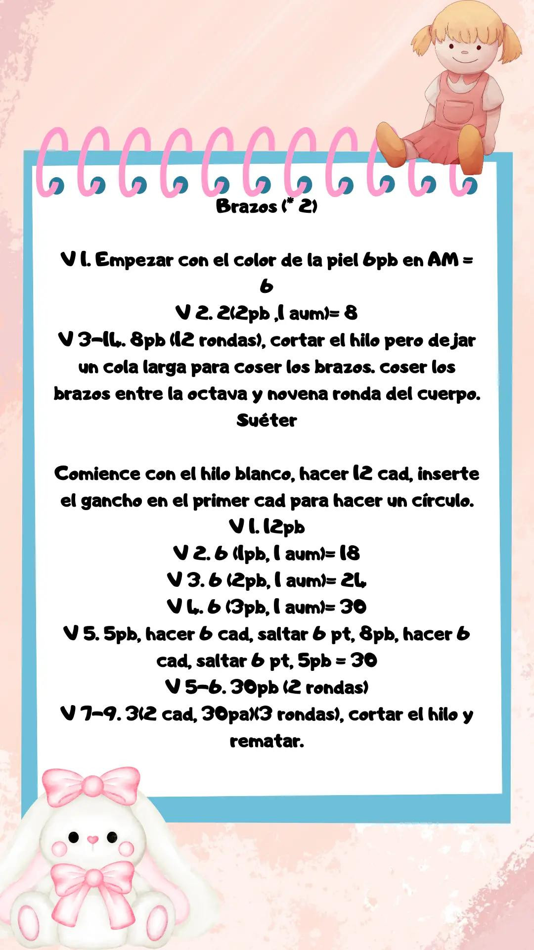 Patron gratis muñeca conejito amigurumi con orejas rosas y ojos grandes