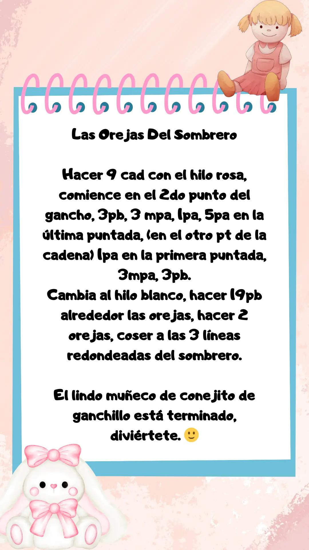 Patron gratis muñeca conejito amigurumi con orejas rosas y ojos grandes