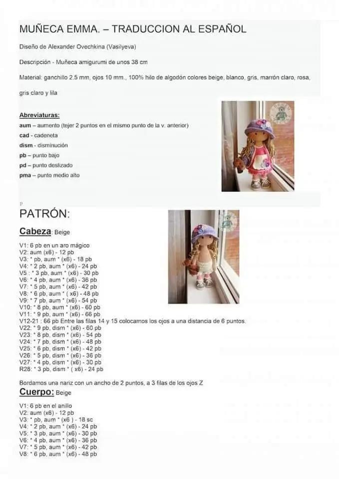 Patrón Gratis Muñeca Emma - Amigurumi con Sombrero y Vestido Rosa