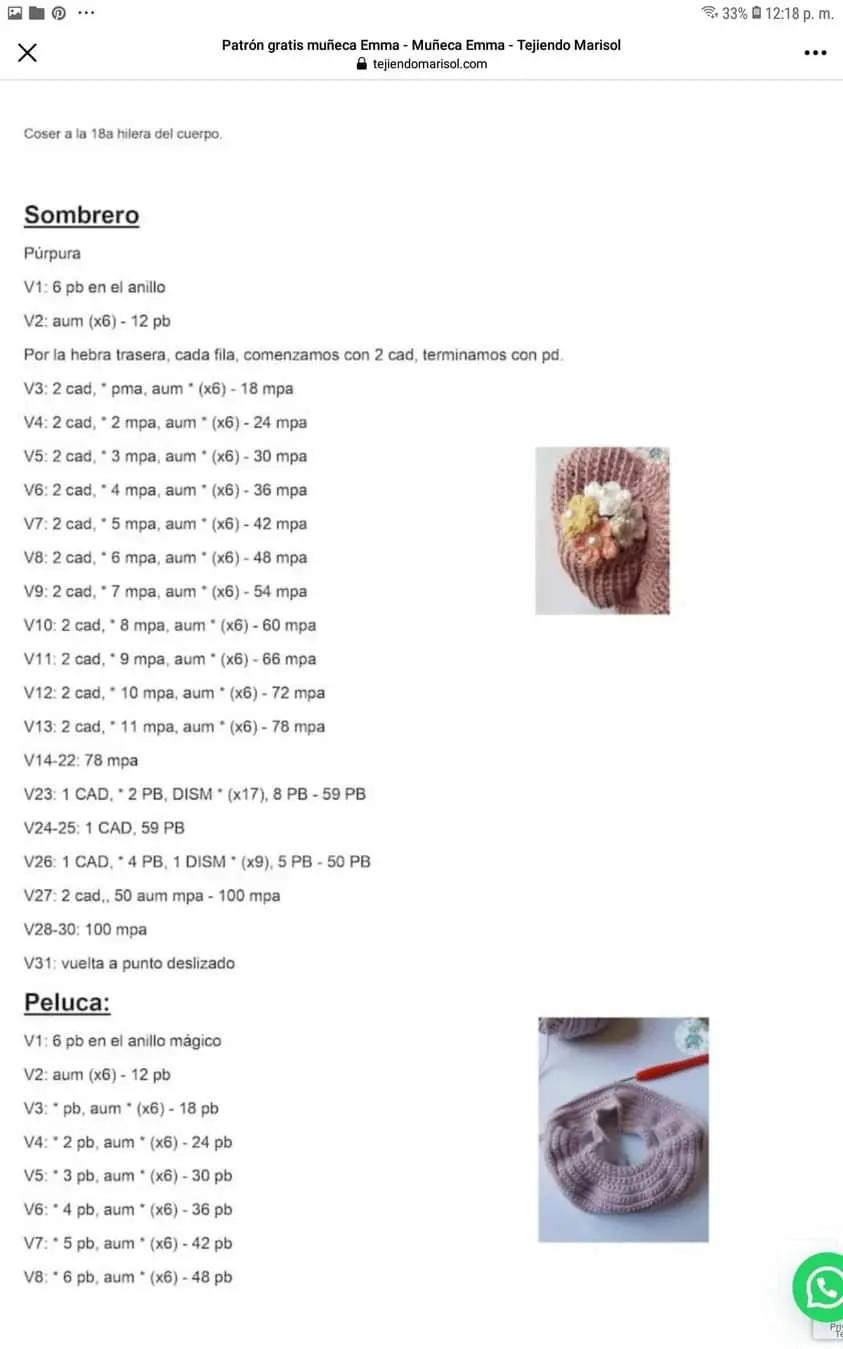 Patrón Gratis Muñeca Emma - Amigurumi con Sombrero y Vestido Rosa