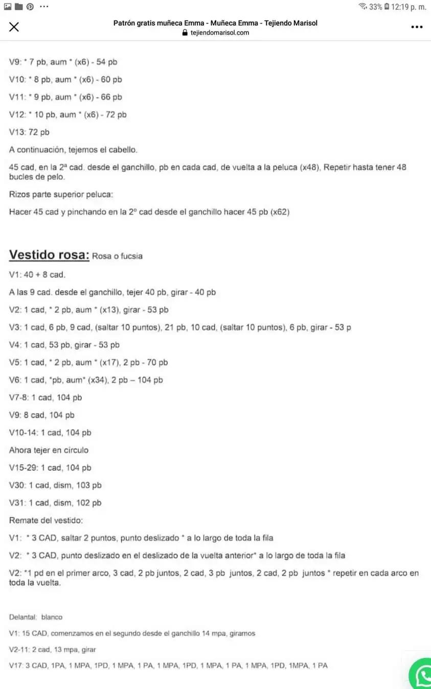 Patrón Gratis Muñeca Emma - Amigurumi con Sombrero y Vestido Rosa