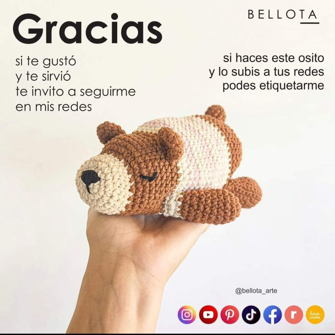 Patrón Gratis Oso Acostado Crochet Amigurumi