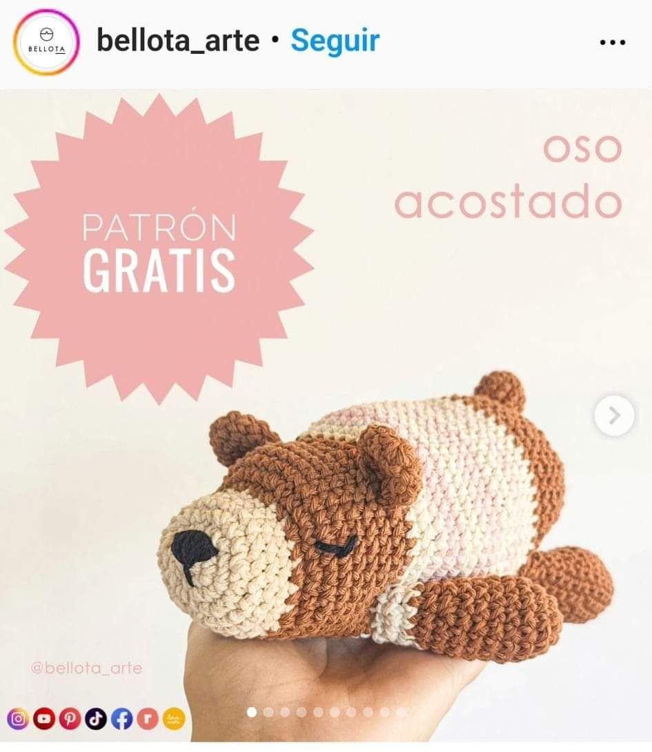 Patrón Gratis Oso Acostado Crochet Amigurumi