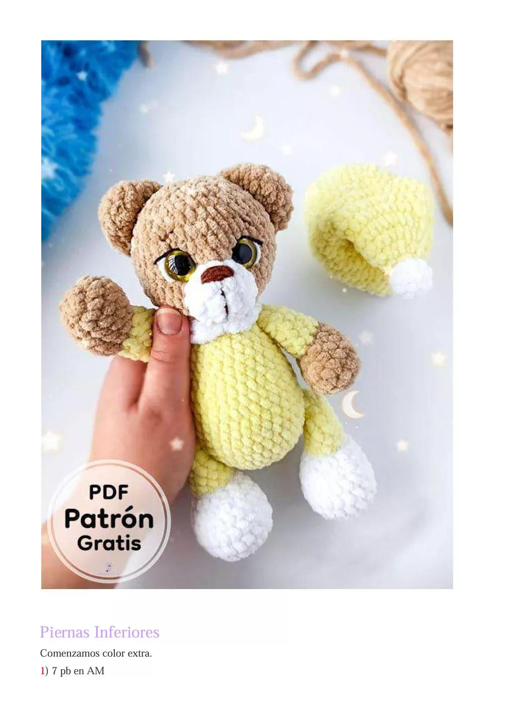 Patrón Gratis Oso Amigurumi con Pijama y Gorro