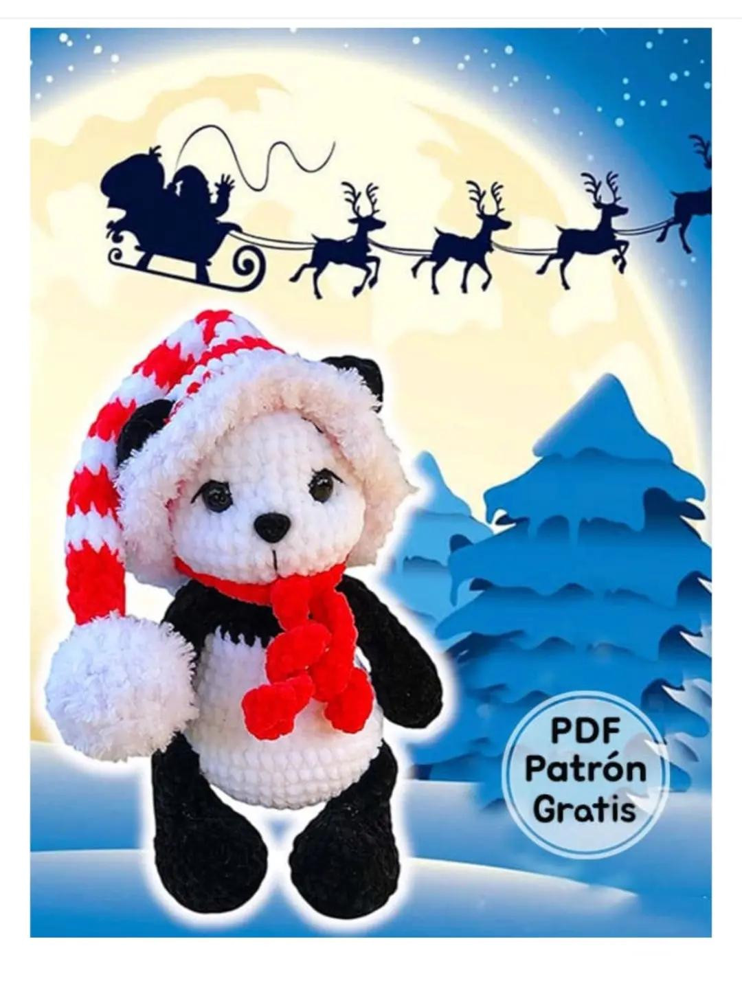 Patrón Gratis Oso Panda Amigurumi con Sombrero de Navidad