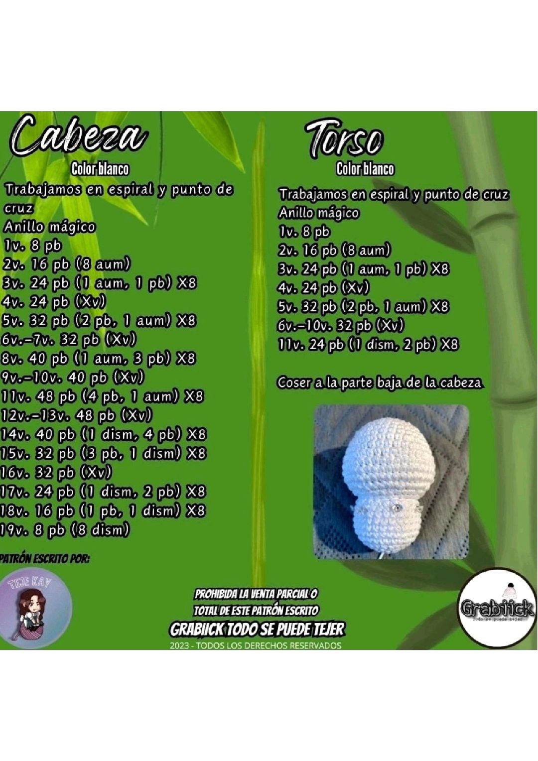 Patrón Gratis Panda Amigurumi con Bambú