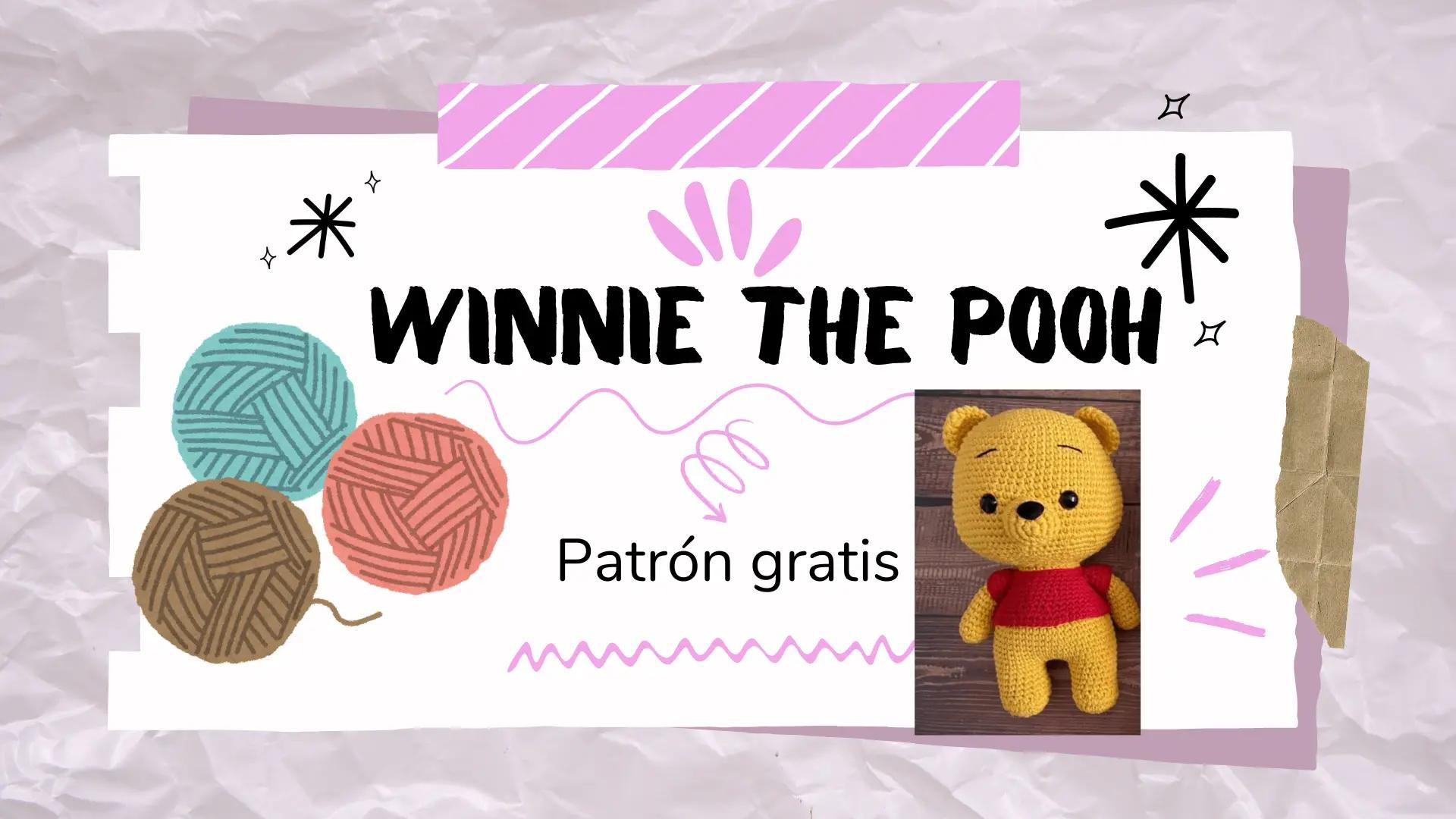 Patrón gratis para amigurumi de Winnie the Pooh con materiales y abreviaturas
