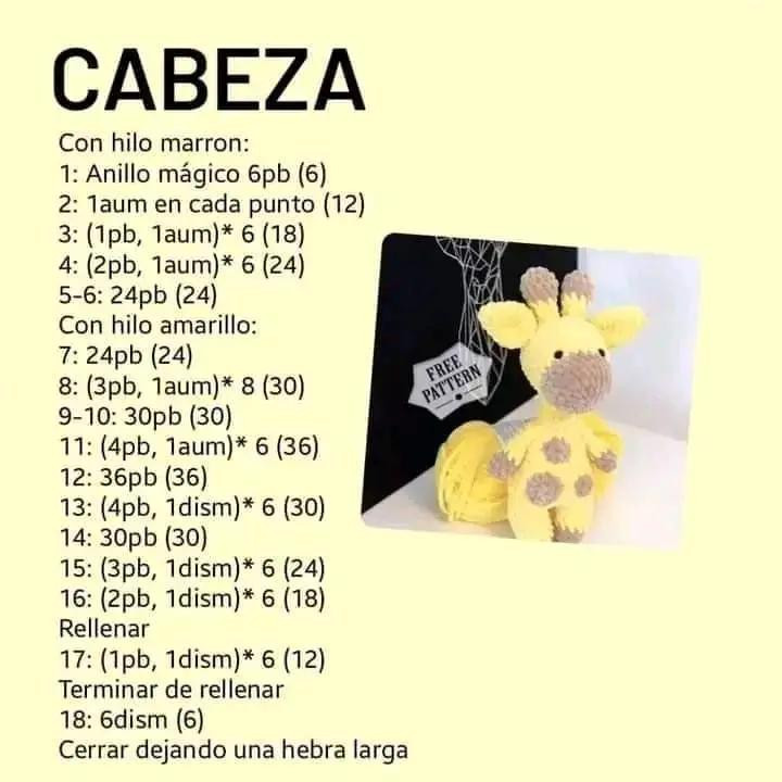 Patrón gratis para hacer jirafa amarilla amigurumi