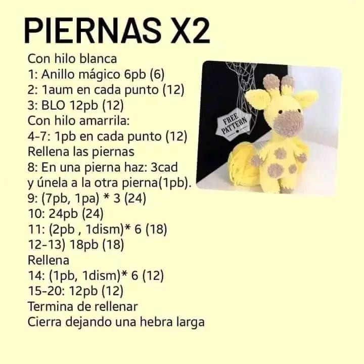 Patrón gratis para hacer jirafa amarilla amigurumi