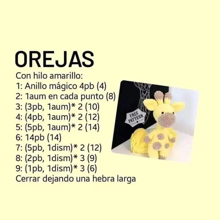 Patrón gratis para hacer jirafa amarilla amigurumi