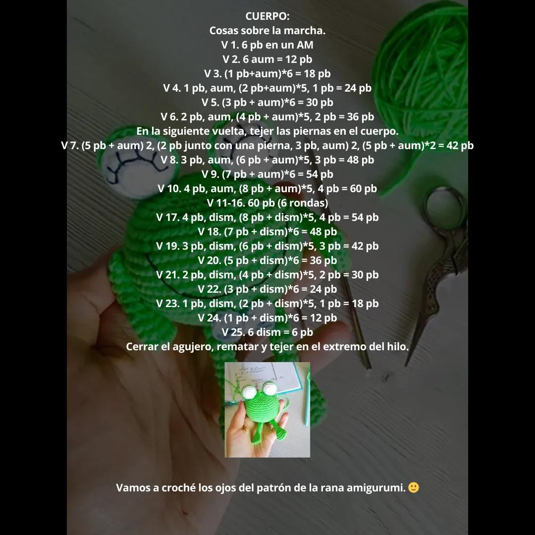 Patrón gratis para rana amigurumi verde con instrucciones paso a paso
