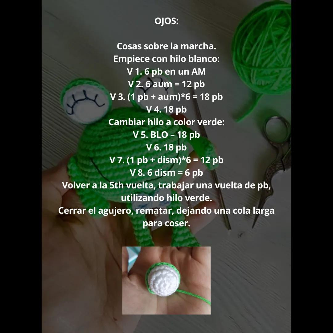 Patrón gratis para rana amigurumi verde con instrucciones paso a paso