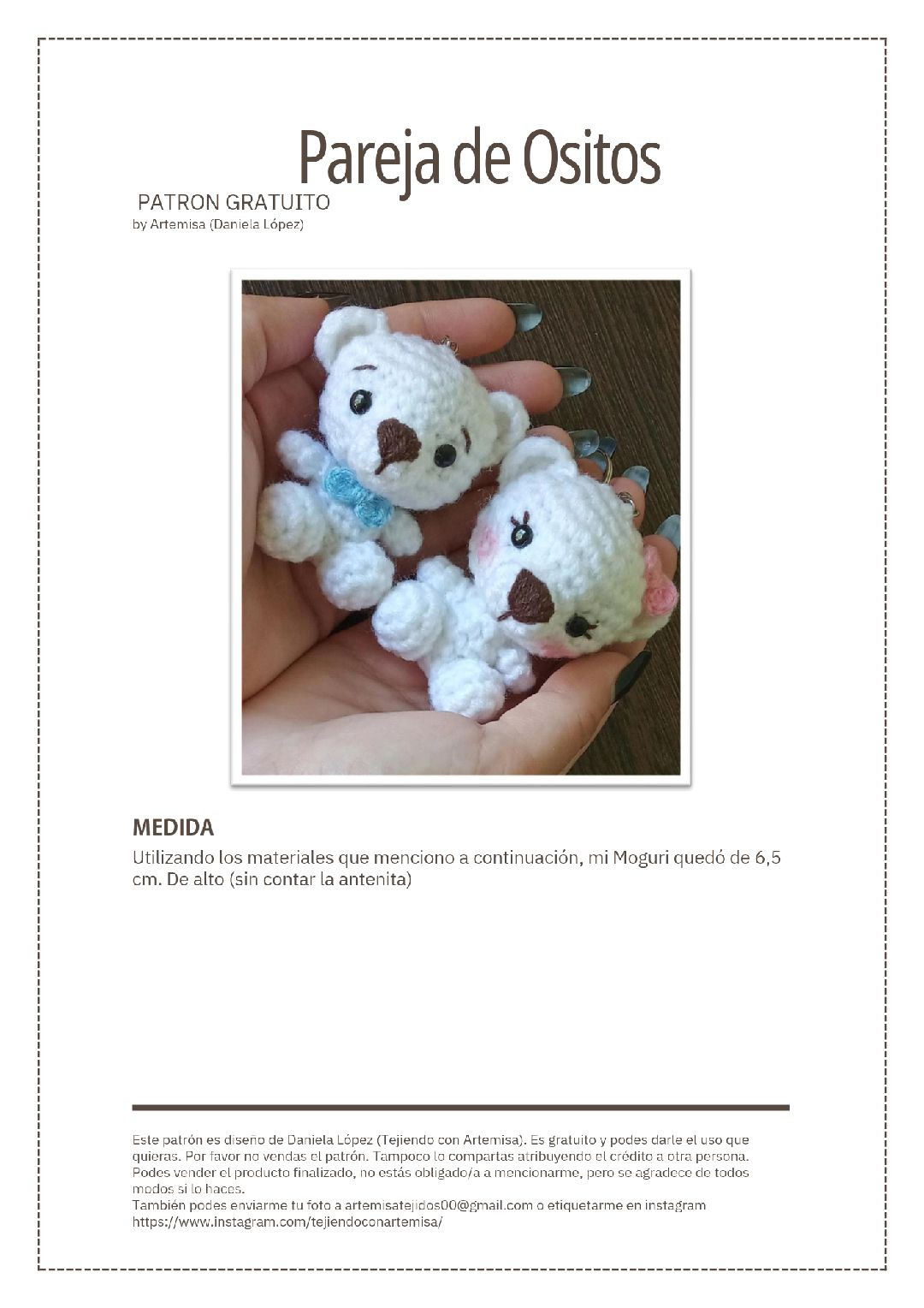 Patrón Gratis Pareja de Ositos Amigurumi