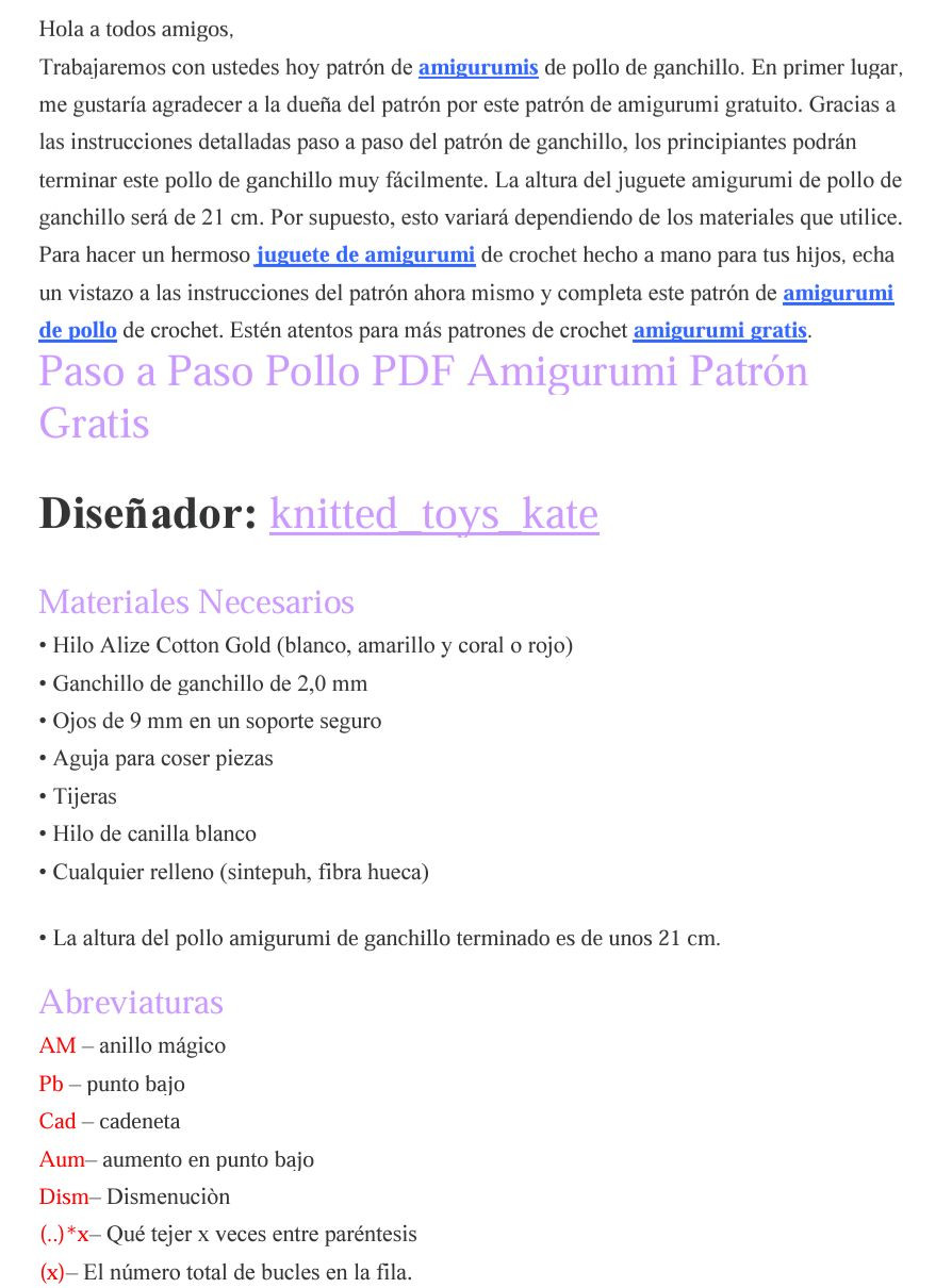 Patrón Gratis Paso a Paso de Pollo Amigurumi Blanco