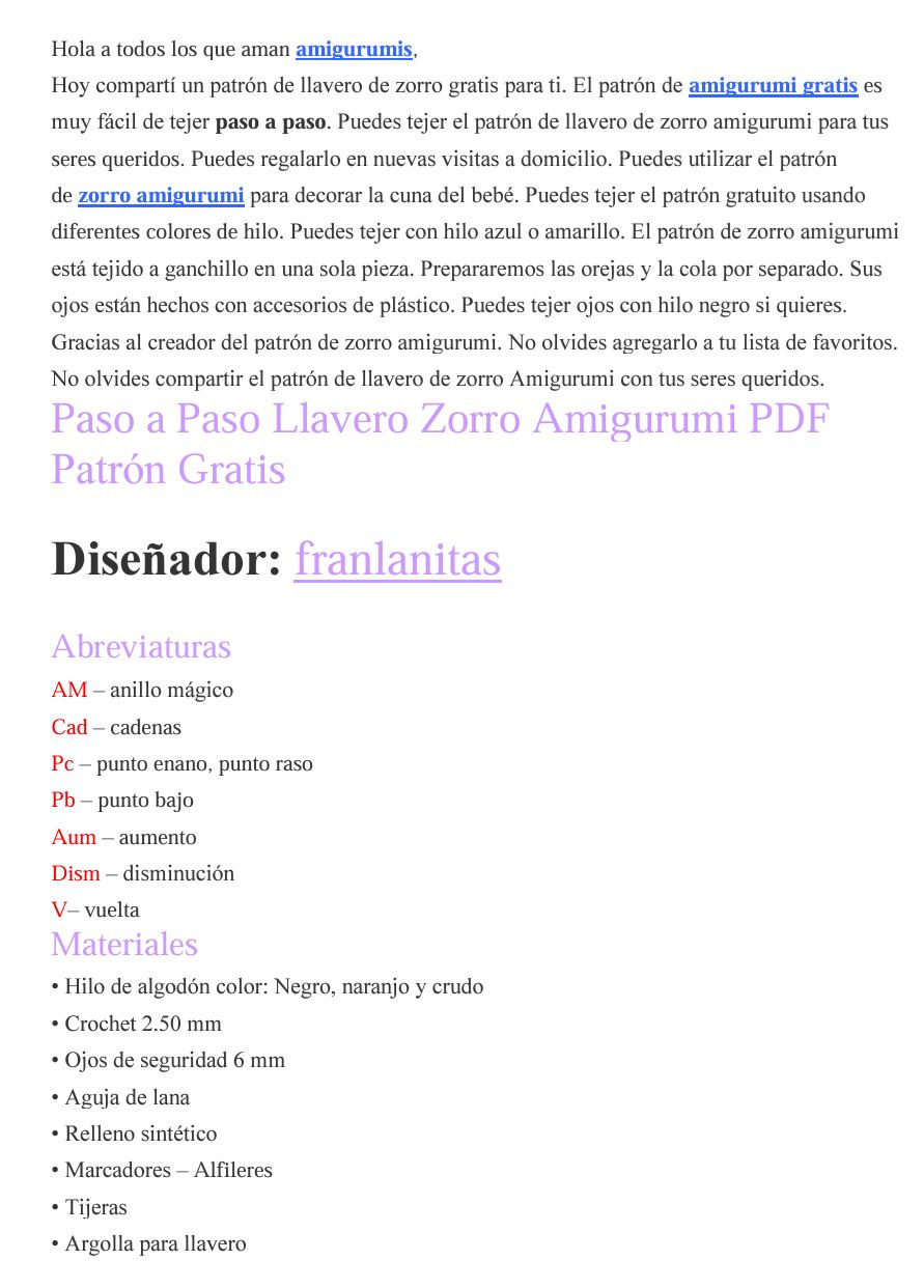 Patrón Gratis Paso a Paso Llavero Zorro Amigurumi
