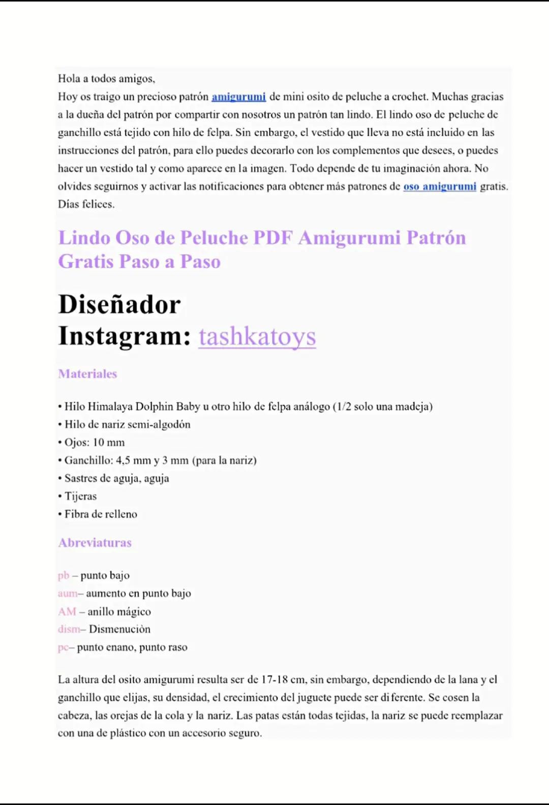 Patrón Gratis Paso a Paso Oso de Peluche Amigurumi con Hilo Felpa y Vestido Verde