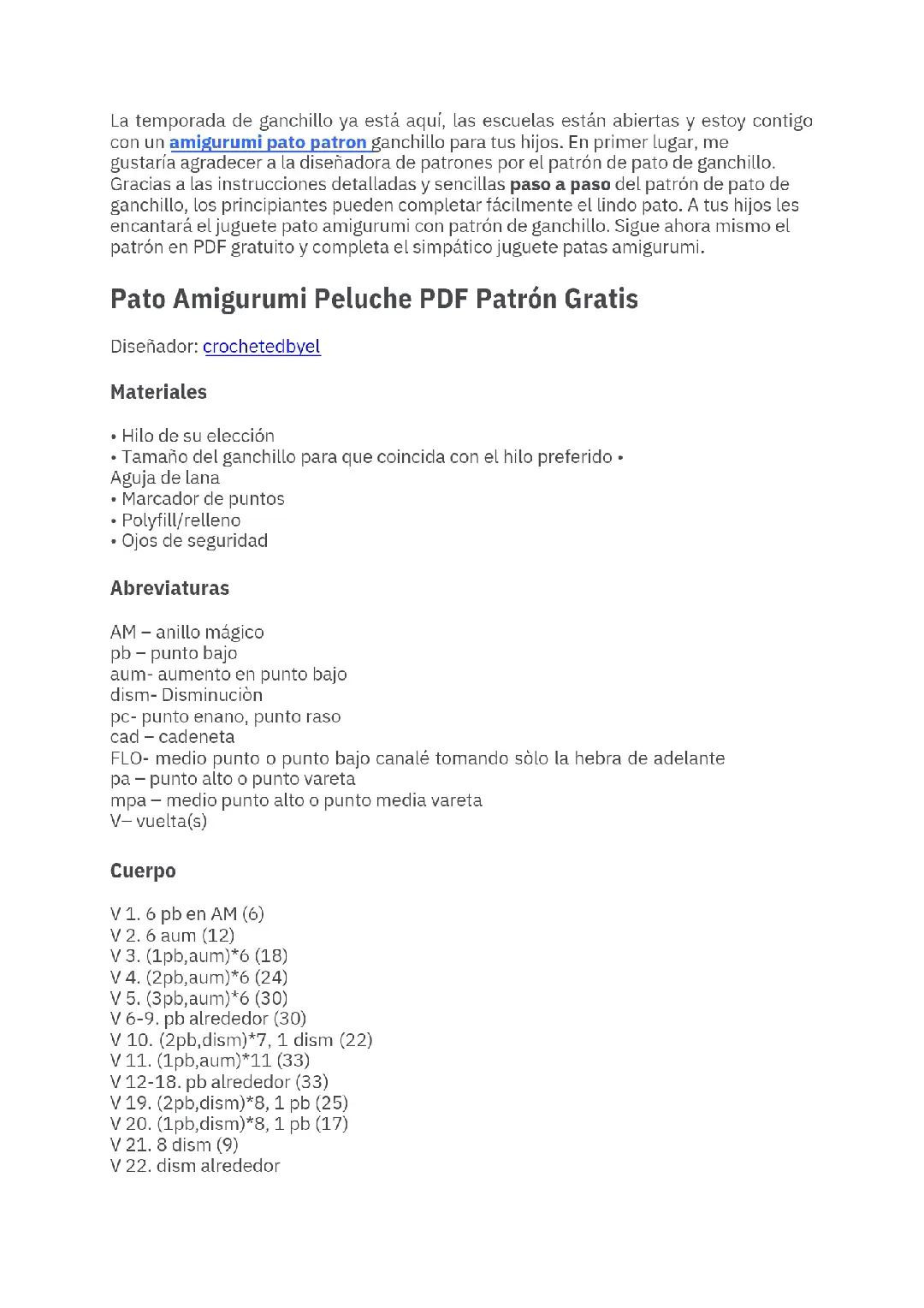 Patrón Gratis Pato Amigurumi Blanco con Sombrero y Bolsa