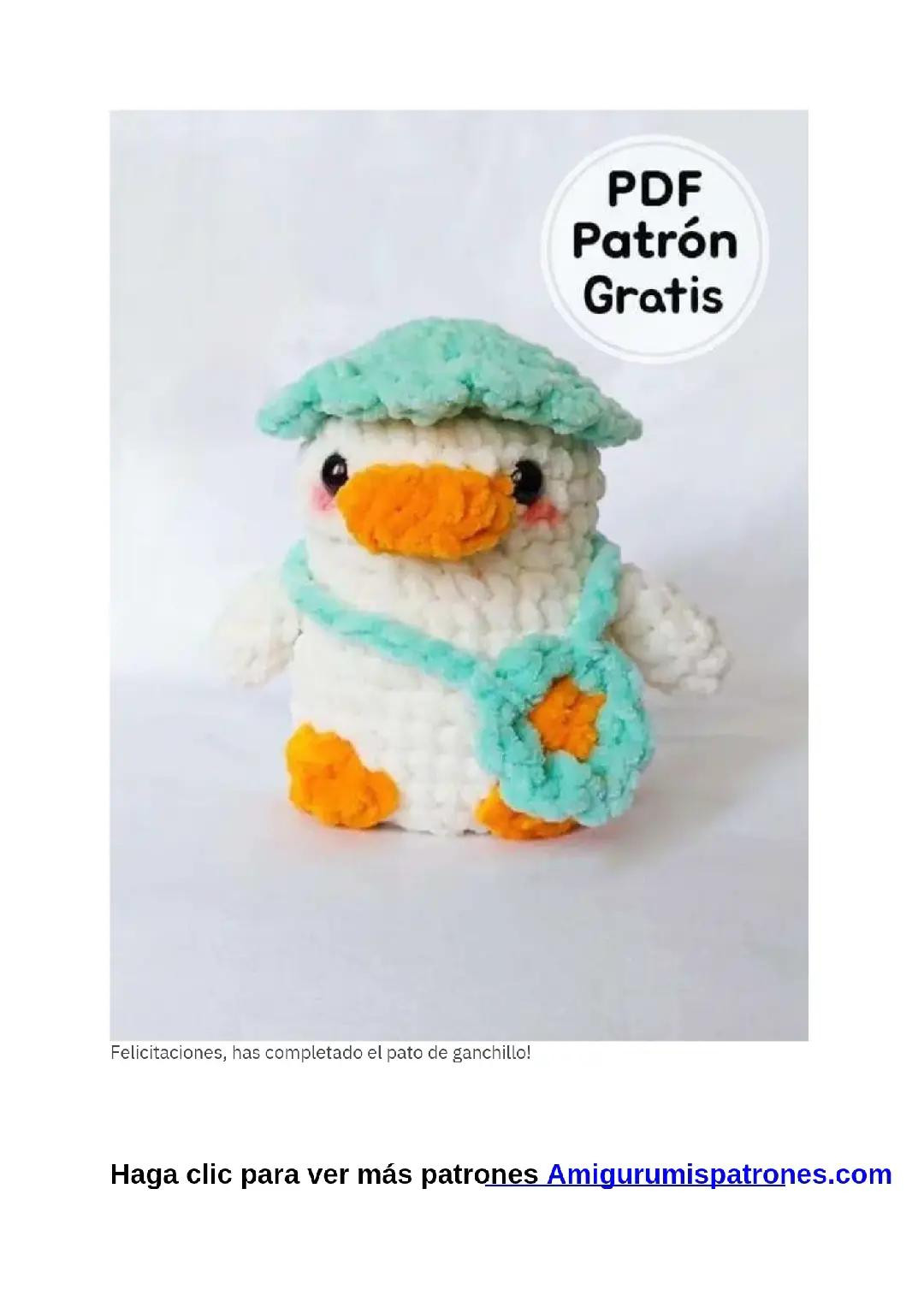 Patrón Gratis Pato Amigurumi Blanco con Sombrero y Bolsa