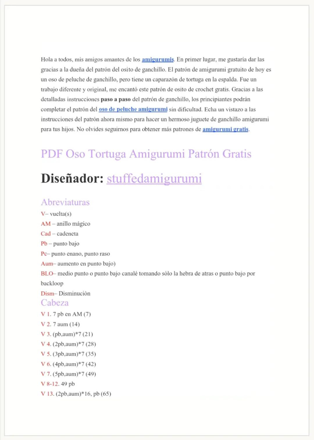 Patrón Gratis PDF Oso Tortuga Amigurumi