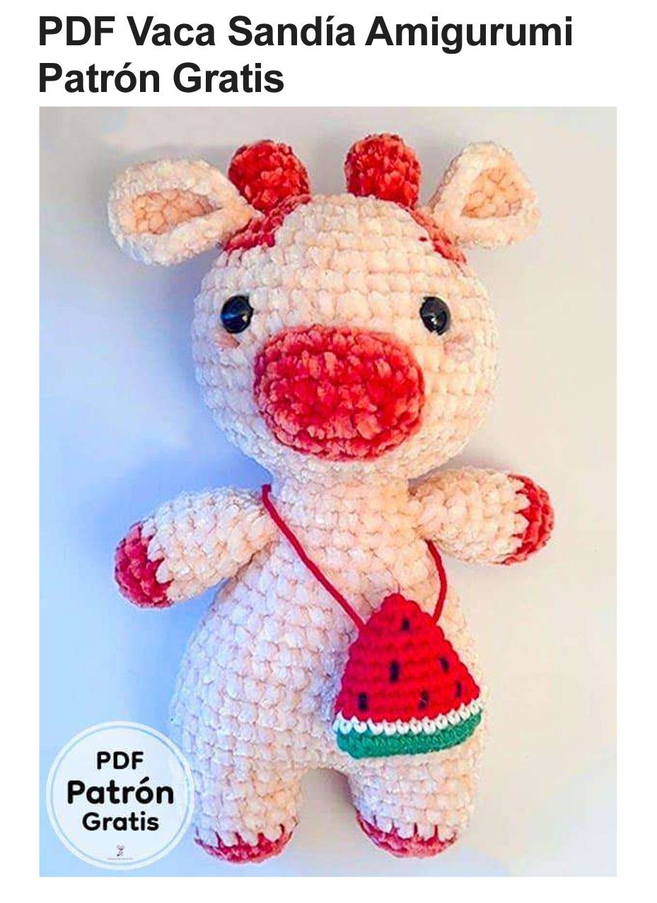 Patrón Gratis PDF Vaca Sandía Amigurumi