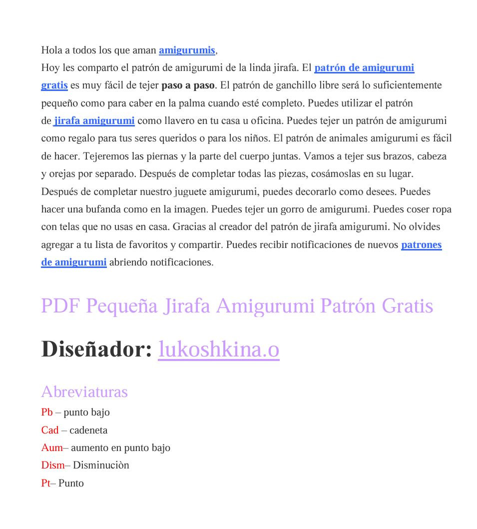 Patron Gratis Pequeña Jirafa Amigurumi Amarilla