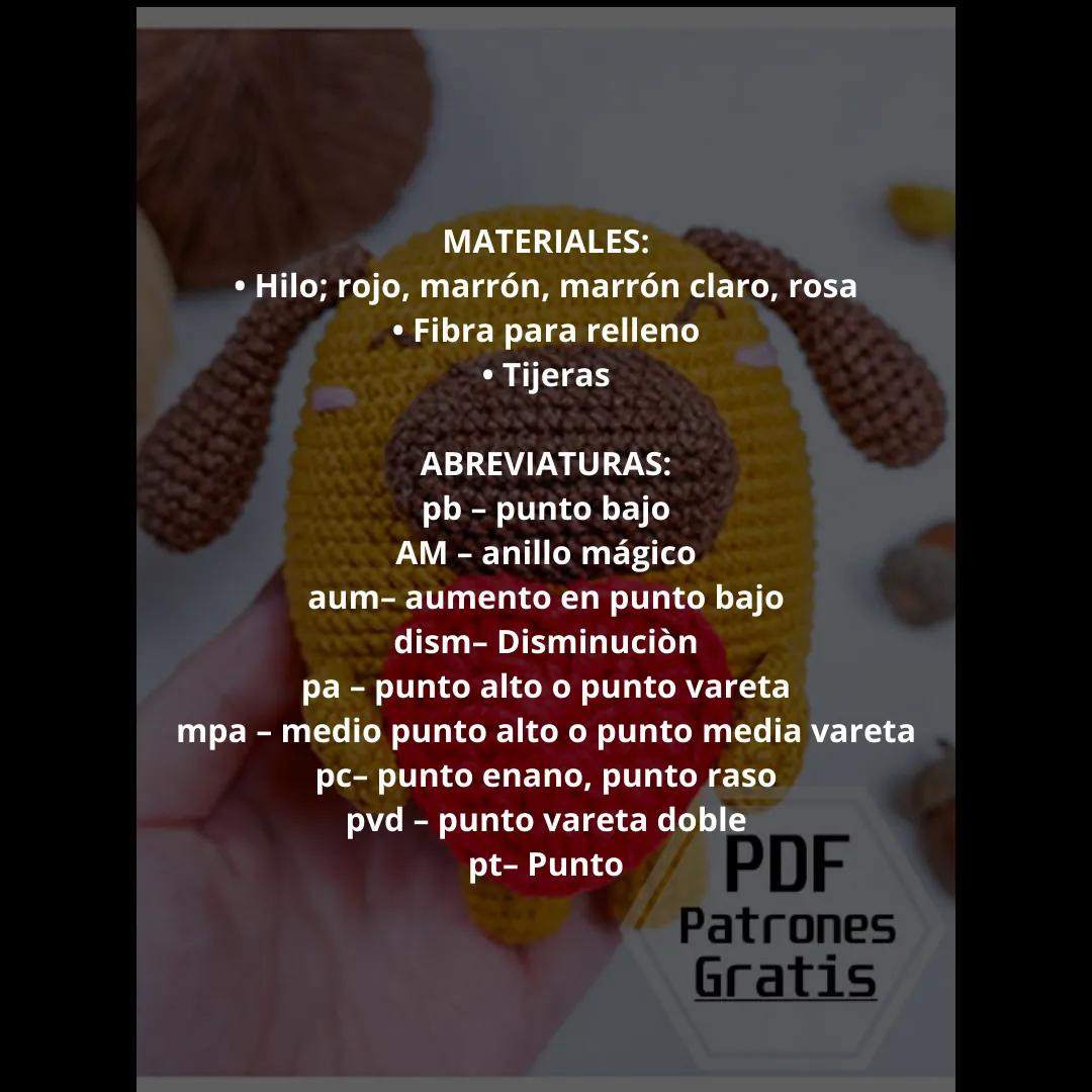 Patrón gratis perro amigurumi amarillo con corazón rojo