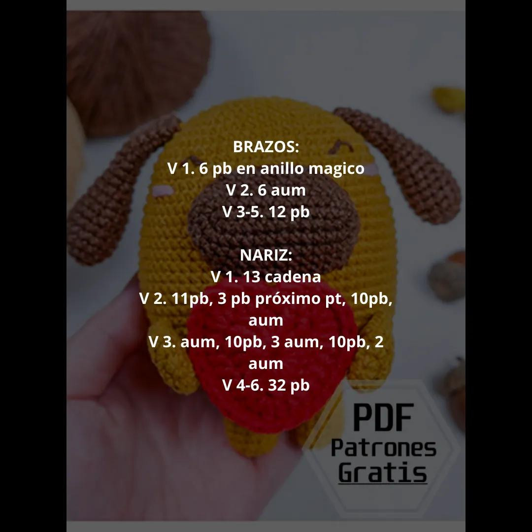 Patrón gratis perro amigurumi amarillo con corazón rojo
