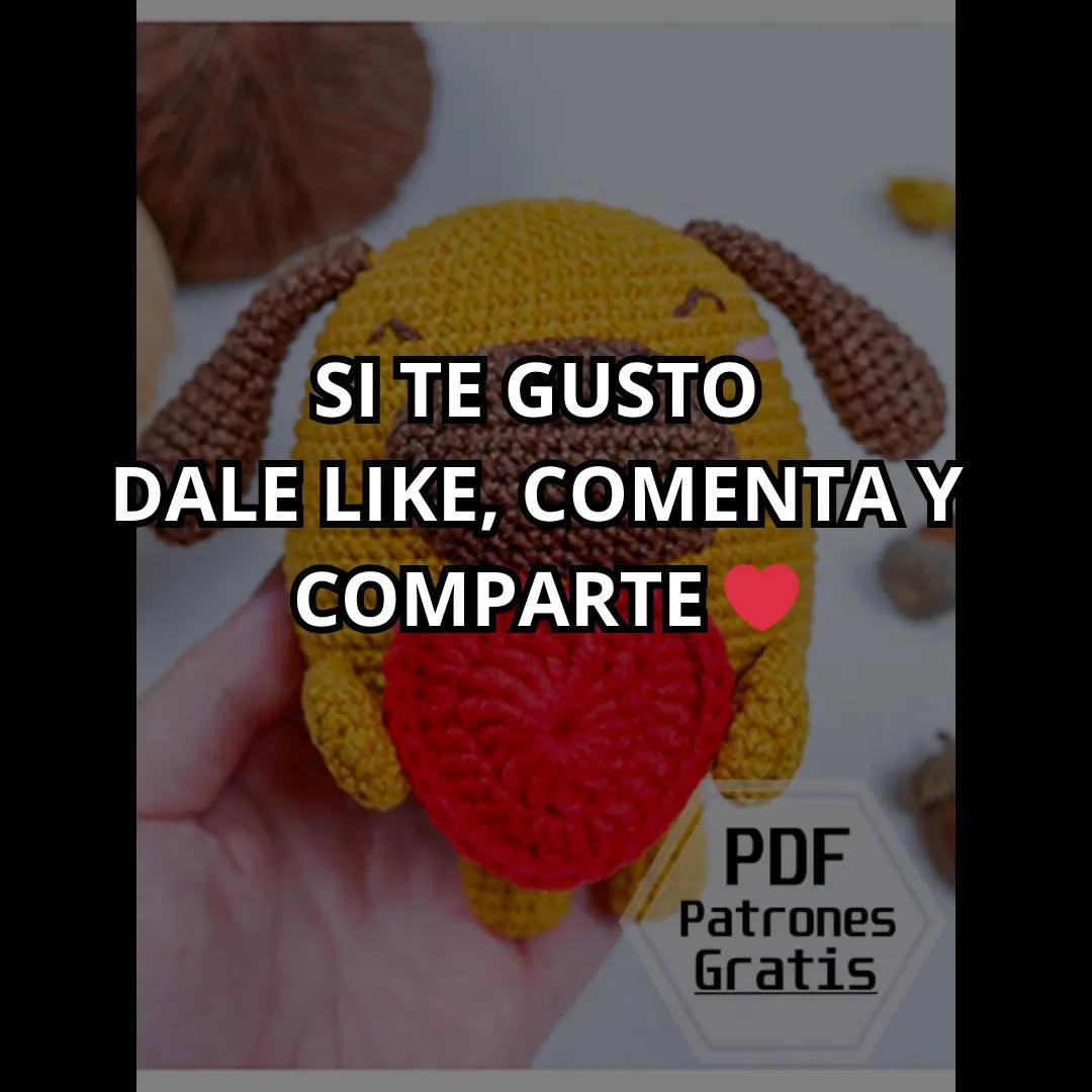 Patrón gratis perro amigurumi amarillo con corazón rojo