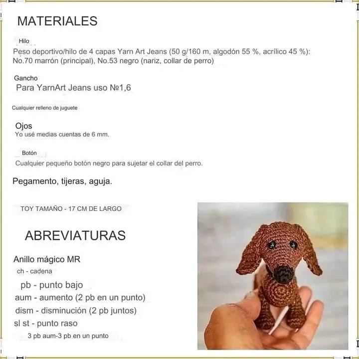 Patrón gratis perro salchicha marrón amigurumi