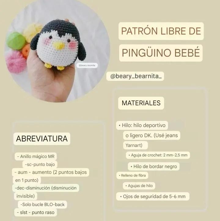 Patrón Gratis Pingüino Bebé Amigurumi