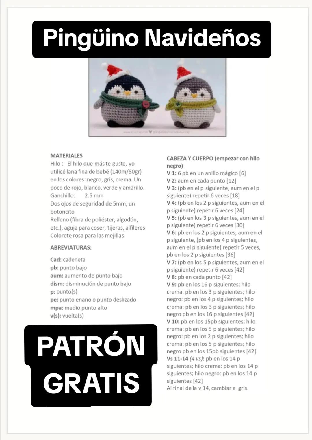 Patrón Gratis Pingüino Navideño Amigurumi