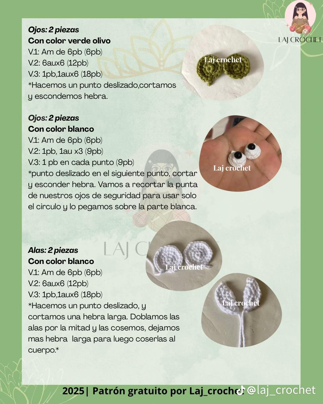 Patrón gratis Ray y la Flor de Loto: Luciernaga amigurumi verde y blanca