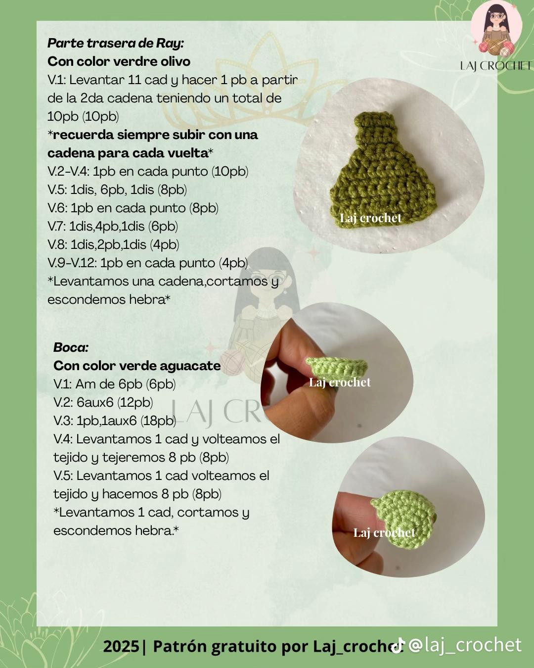 Patrón gratis Ray y la Flor de Loto: Luciernaga amigurumi verde y blanca