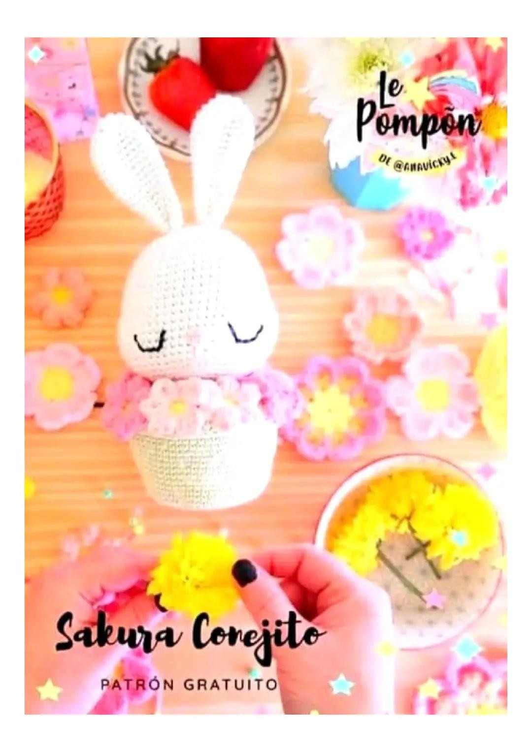 Patrón Gratis Sakura Conejito: Amigurumi Bún Trắng Hoa Anh Đào