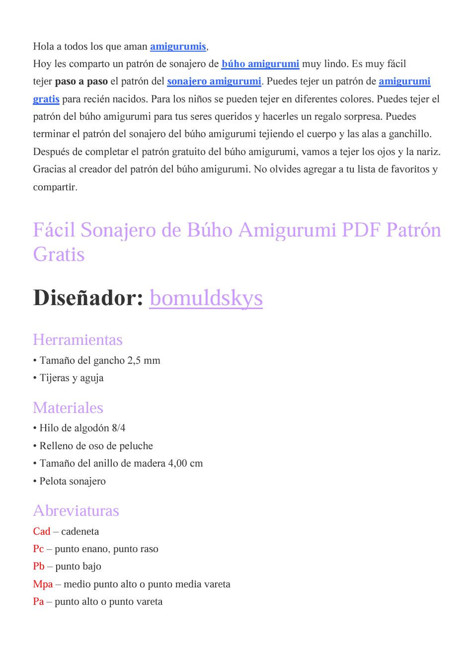 Patrón Gratis Sonajero Búho Amigurumi Fácil