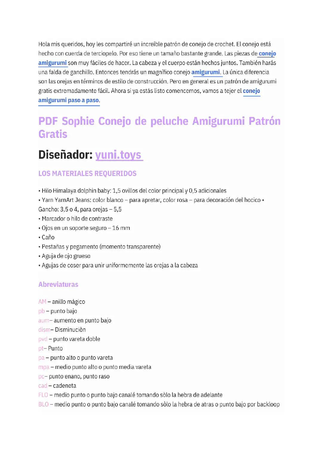 Patrón Gratis Sophie Conejo de peluche Amigurumi