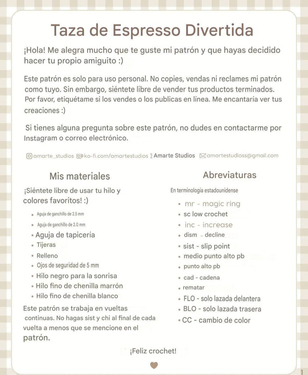Patrón gratis taza café expresso divertida amigurumi
