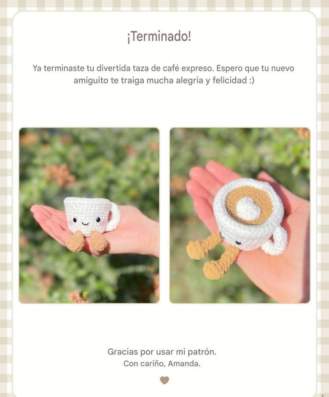 Patrón gratis taza café expresso divertida amigurumi