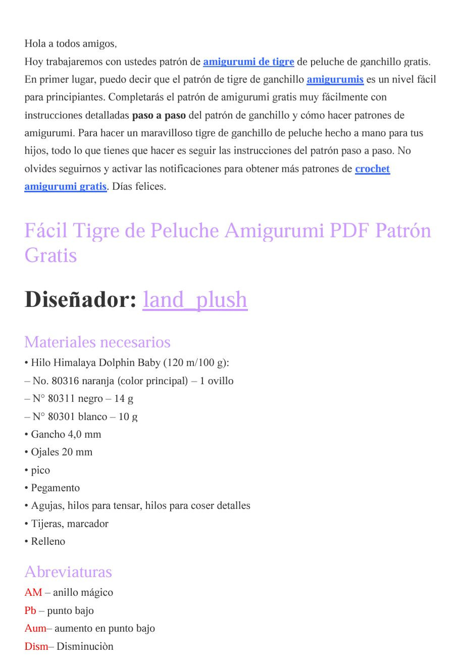 Patrón Gratis Tigre de Peluche Amigurumi Fácil