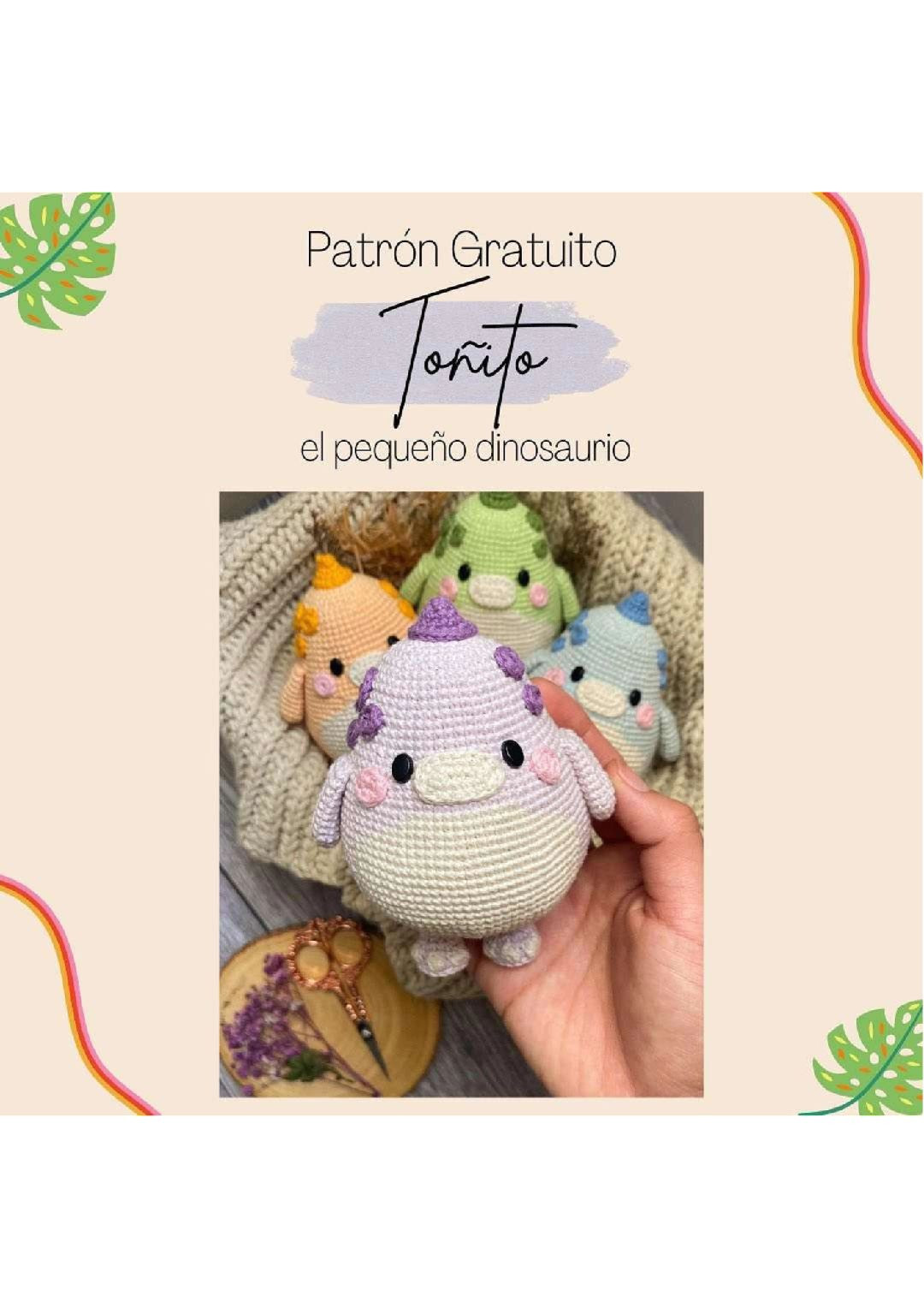 Patrón Gratis Tonito el pequeño dinosaurio