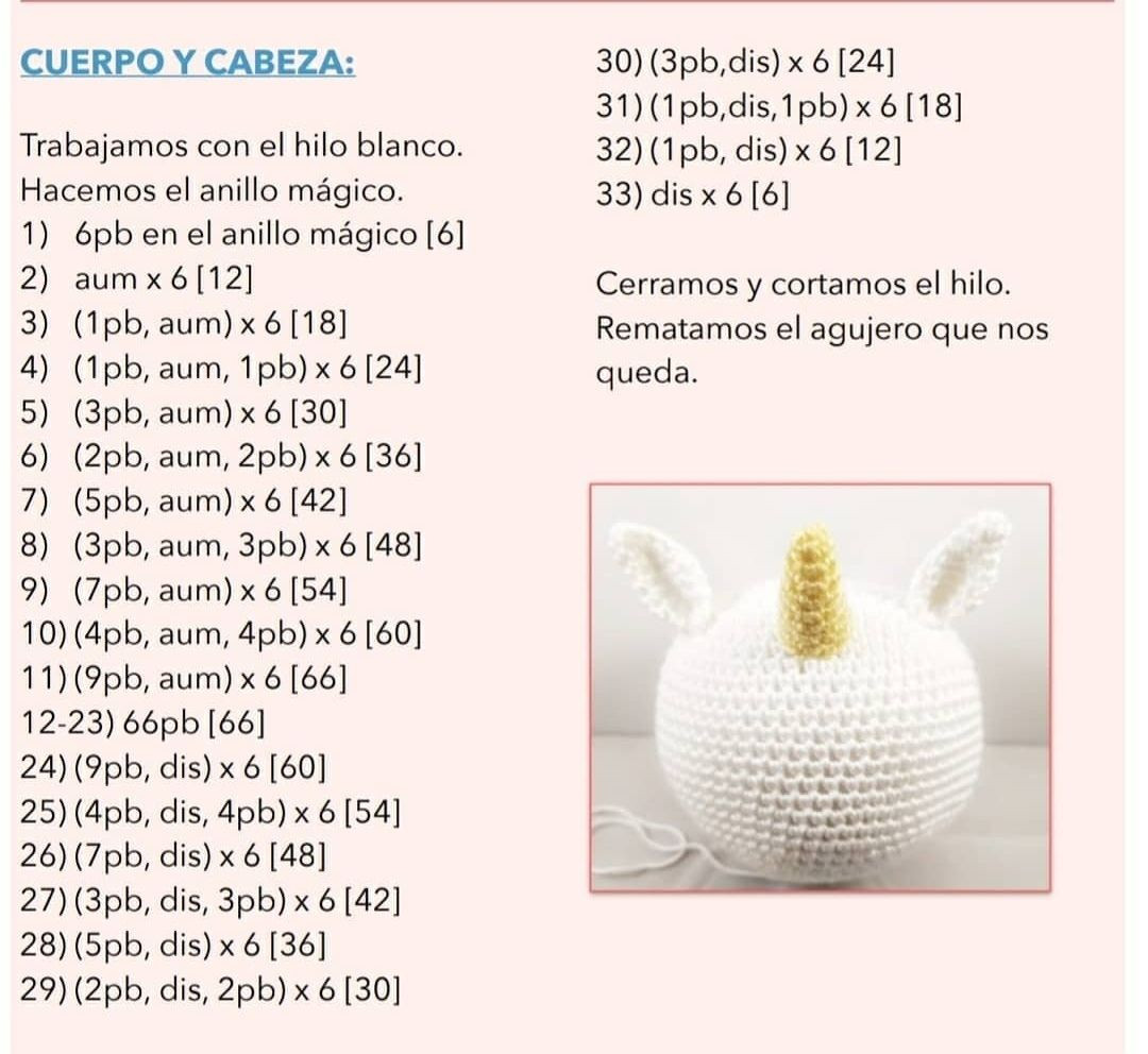 Patrón gratis: Unicornio Amigurumi blanco con crin arcoíris y cuerno amarillo